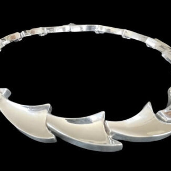 Vintage Taxco Mexico Sterling Silver Modernist Choker Collar Necklace 178g
