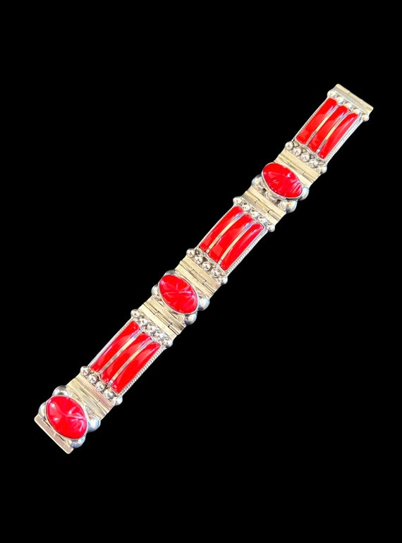 Taxco Mexico Sterling Silver Red Coral Mask Bracel
