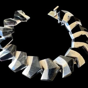 Enrique Ledesma Taxco Mexico Sterling Silver Obsidian Modenist Chevron Bracelet