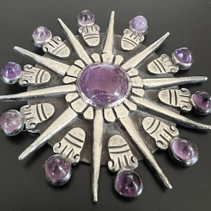 WILLIAM SPRATLING Taxco Mexico Sterling Silber Amethyst Azteken Sonne Anhänger 78g
