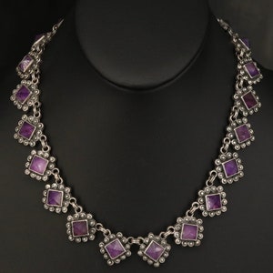 Matilde Poulat Style Taxco Mexico Silver Amethyst Art Deco Necklace