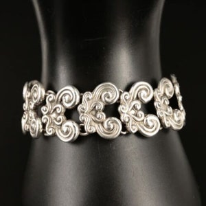 Gerardo Lopez Taxco Mexico 980 Silver Wave Scroll Bracelet Ca. 1940s