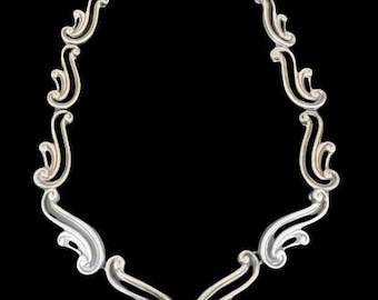 Vintage Taxco Mexico Sterling Silver Art Deco Wave Necklace