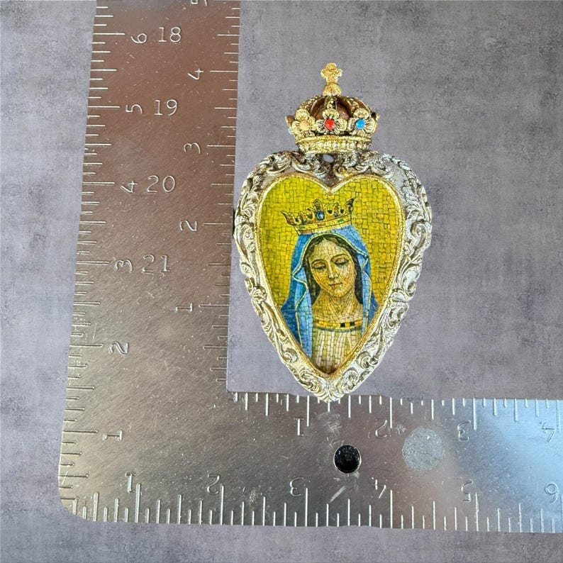 Our Lady of Fatima Sacred Heart Crowned Wall Plaque Mosaic Milagro Ex ...