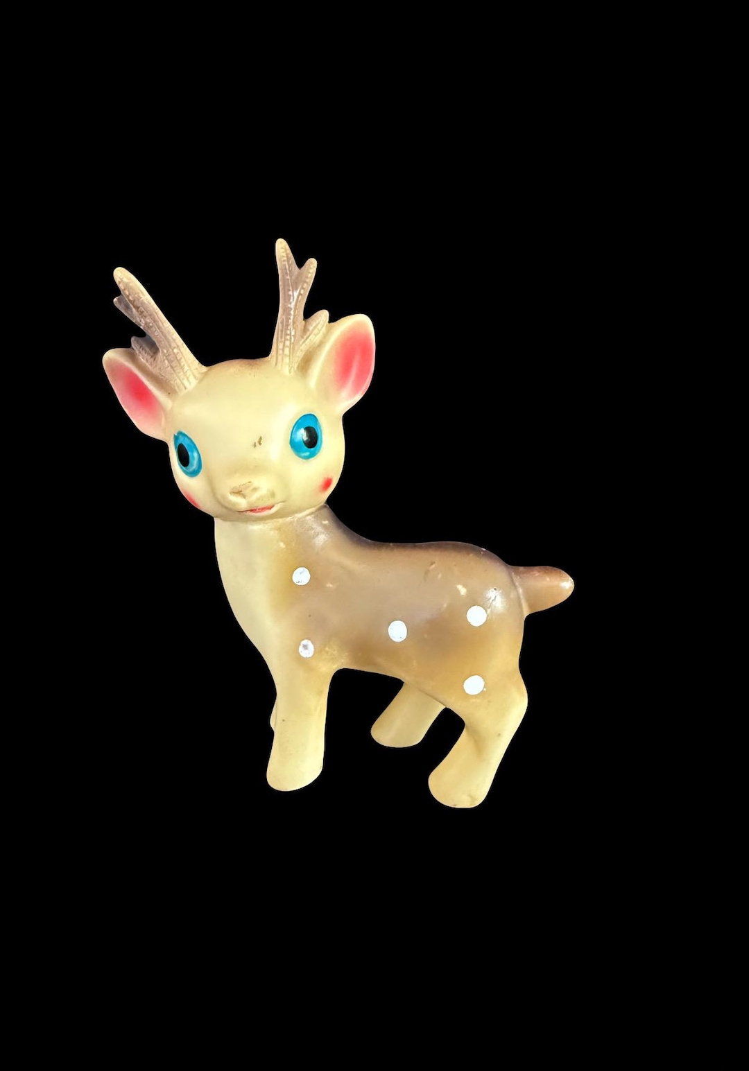 Mid Century Christmas Blue and Brown Reindeer Soft Rubber Deer Figurine ...