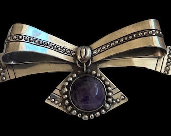 William Spratling Taxco Mexico Sterling Silver Amethyst Bow Brooch Pin