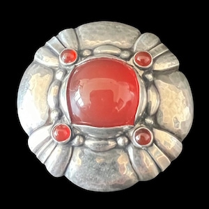 Vintage Georg Jensen Dänische Sterling Silber Karneol Jugendstil Brosche Nr. 50 Frühes Design