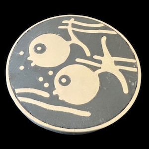 Los Castillo Taxco Mexico Sterling Silver Onix Negro Pisces Pendant Brooch 30g