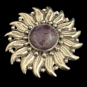 Hector Aguilar Taxco Mexiko Sterling Silber Amethyst Sonnenblume Brosche 1940er Jahre
