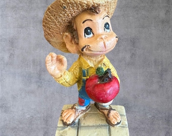 Vtg Cantinflas Figurine Mario Moreno Chalkware Mexico 1950s Apple Straw Hat 4 in