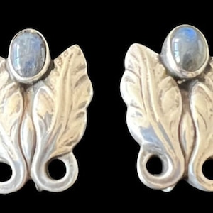 Georg Jensen Danish Denmark Sterling Silver Moonstone Floral Blossom Earrings