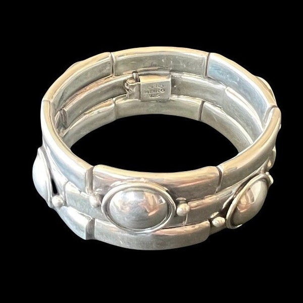 William Spratling Design Taxco Mexico Sterling Silver Art Deco Double Bamboo Bracelet 102g