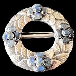 Georg Jensen Denmark Sterling Silver Labradorite Wreath Brooch Design No. 4 RARE