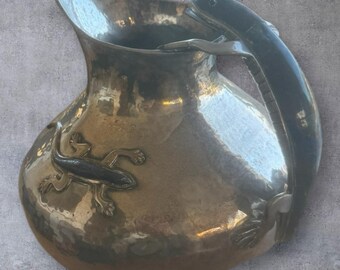 Los Castillo Taxco Silver Plate Pitcher Lizard Handle Lapis Malachite 1329g Mexico