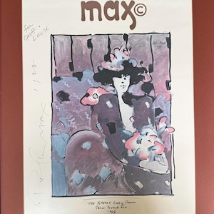 Peter Max Hand Signed lithograph Titled Brown Lady Room 1978 inscribed For Geoff + Louise