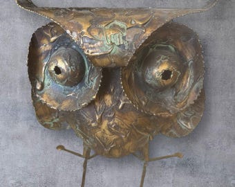 Vintage Curtis Jere Brass Owl Sculpture Brutalist Mid Century Art Large 15in