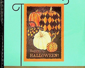Rain or Shine Happy Halloween Pumpkins  Art Flag (Small Garden Flag)