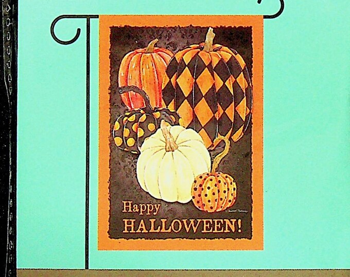 Rain or Shine Happy Halloween Pumpkins  Art Flag (Small Garden Flag)