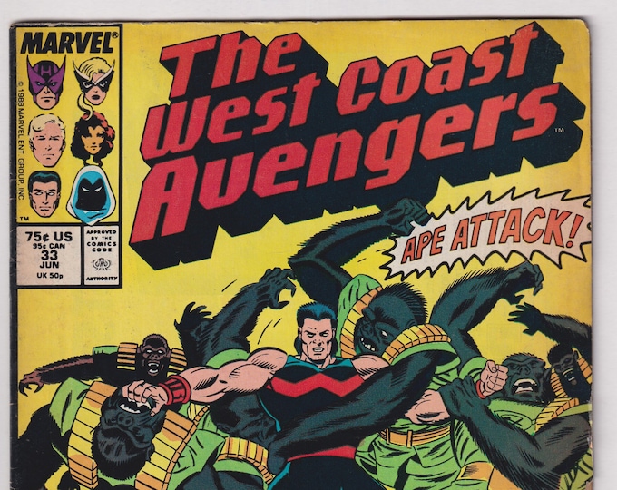 West Coast Avengers Vol 2 No 33 June 1988 Marvel Comic  Ape Attack! Wonder Man To The Rescue!  (Comic:  Superheroes)