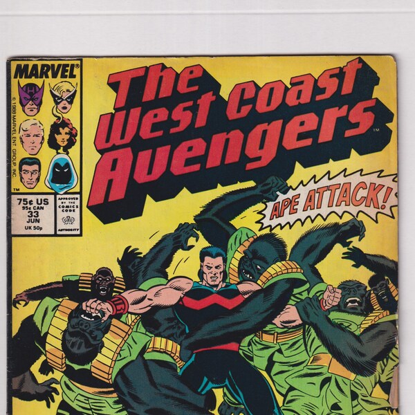 West Coast Avengers Vol 2 No 33 June 1988 Marvel Comic  Ape Attack! Wonder Man To The Rescue!  (Comic:  Superheroes)