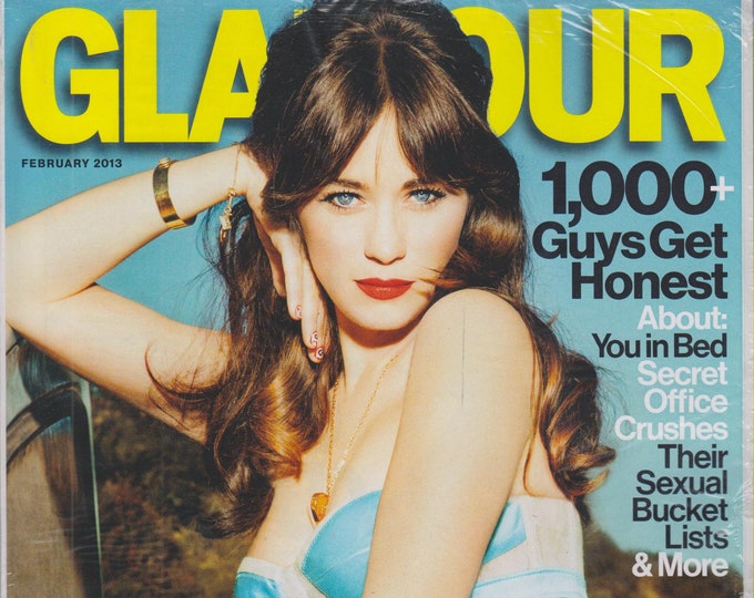 Glamour February 2013 Zooey Deschanel , 1,000 Men Get Honest (Magazine: Women's)