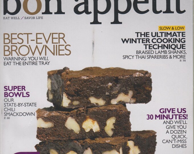 Bon Appetit February 2011 Valentine Desserts, Best-Ever Brownies, Winter Cooking Essentials, Chili Smackdown   (Magazine: Cooking, Recipes)