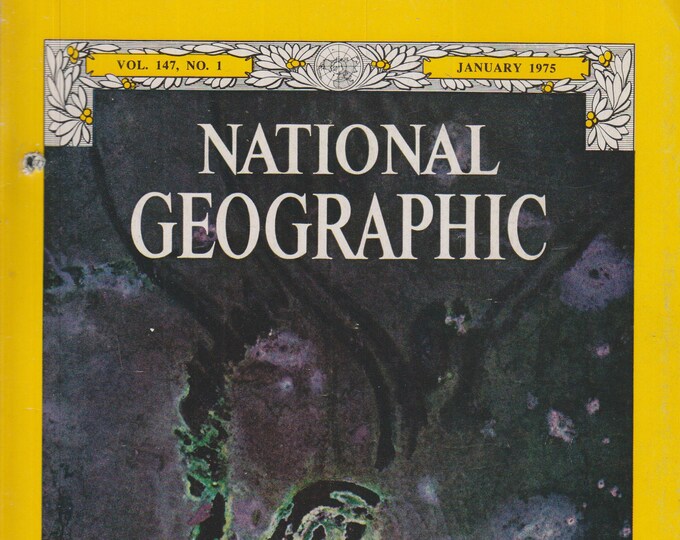National Geographic January 1975 Iran, Ice Age Man, Portuguese-Americans, Pelicans, Martinique (Magazine: Nature, Geography)