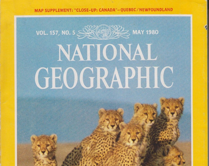 National Geographic  and map May 1980 Cheetahs; St. Lawrence Seaway;  Thailand; Odyssey to America; Brazil; (Magazine: General Interest)