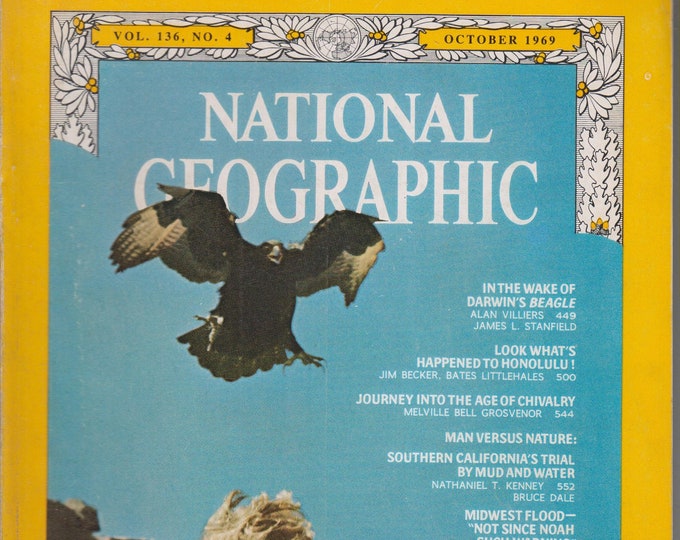 National Geographic (with map) October 1969 South Africa's Black Eagles; Darwin's Beagle, Honolulu; Chivalry (Magazine: General Interest)