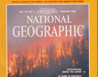 National Geographic Magazine, February 1989, Yellowstone Fires, Chicago Skyscrapers