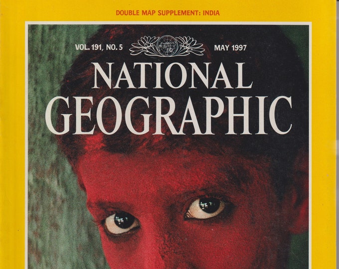 National Geographic and Map May 1997 India Turns Fifty, Iceland Volcanoes, La Salle, Dawn of Humans (Magazine: Nature, History, Geography)