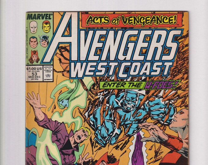 West Coast Avengers Vol 2 No 53 Mid December 1989 Marvel Acts of Vengeance! Enter The 4-Foes! (Comic: Science Fiction, Superheroes)