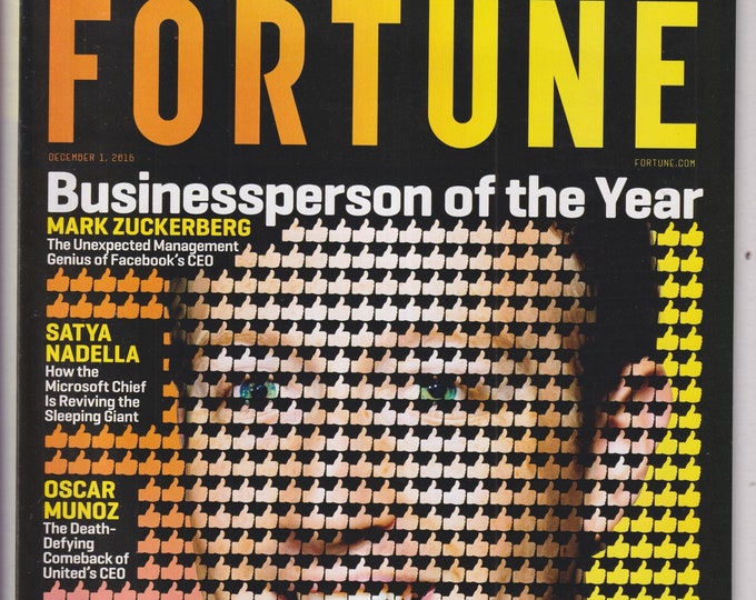 Fortune December 1, 2016 Mark Zuckerberg Businessperson of the Year, Jeff Bezos, Travis Kalanick,   (Magazine: Business, Finance, Economics)