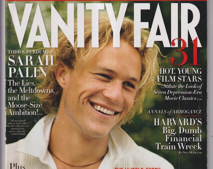 Vanity Fair August 2009 Heath Ledger's Final Days, Sarah Palin, 31 Hot Young Film Stars, Harvard (Magazine: General Interest)