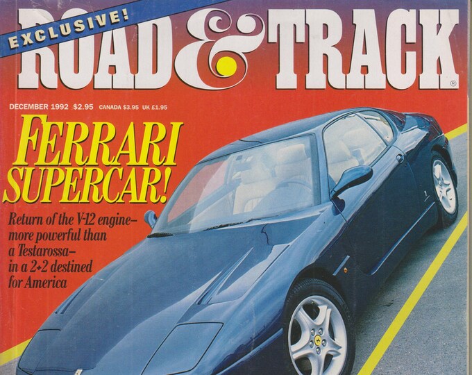 Road & Track December 1992 Ferrari Supercar! (Magazine: Automotive, Cars)