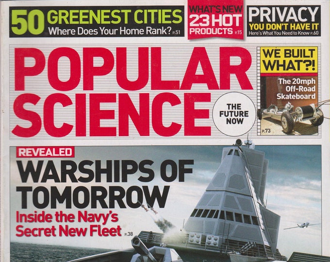 Popular Science March 2008 Revealed Warships of Tomorrow, Greenest Cities, Privacy, Skateboard (Magazine: Science, Technology)