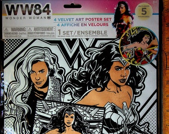 Set of 4 Wonder Woman WW84 Velvet Art Poster Set with 5 Mini Markers  (Art, Activity, Children's Coloring Poster)