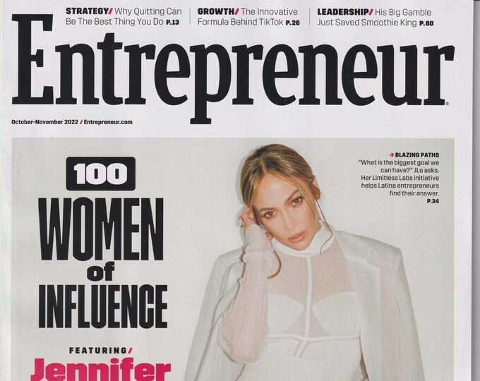 Entrepreneur October November 2022 Jennifer Lopez, 100 Women of Influence(Magazine: Business)