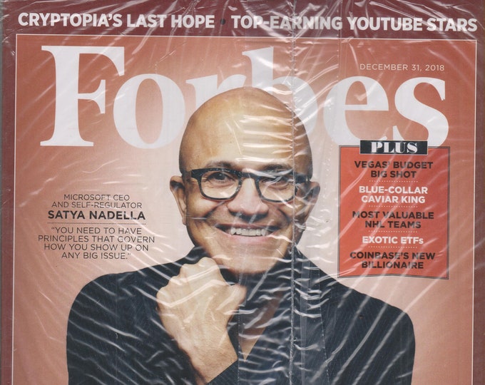 Forbes December 31, 2018 Satya Nadella Profits to the People, Cryptopia, YouTube Stars (Magazine: Business)