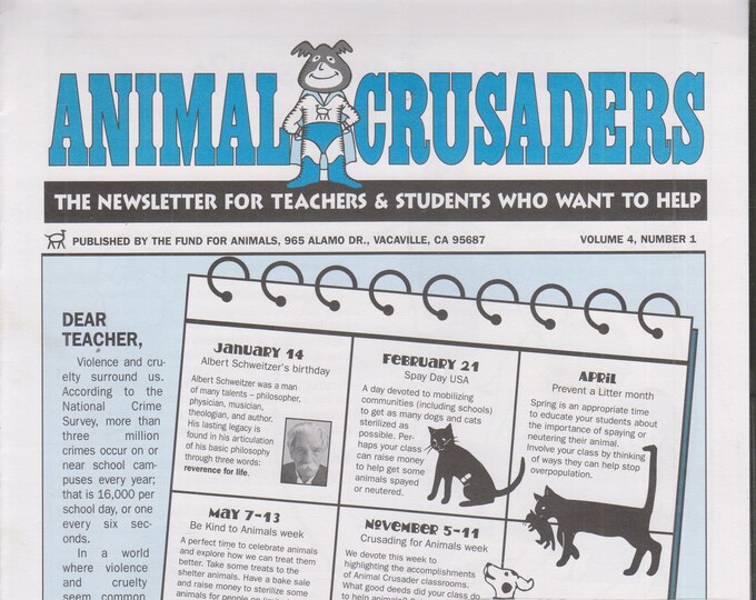 Animal Crusaders Volume 4 Numbers 1-4  Animals  (Newsletters: Teachers,  Children's, Activities, Educational, Animals) 1999-2000