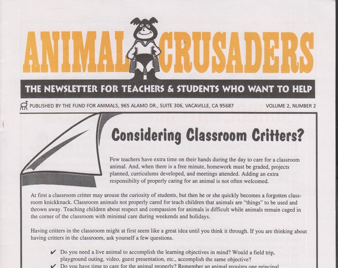 Animal Crusaders Volume 2 Numbers 1-4  Animals  (Newsletters: Teachers,  Children's, Activities, Educational, Animals) 1997-8