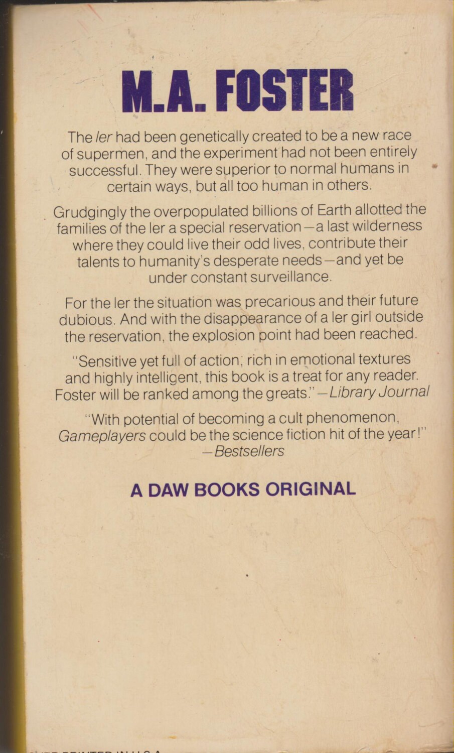 The Gameplayers of Zan by M A Foster (Vintage Paperback, SciFi, Fantasy