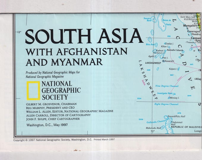 South Asia With Afghanistan and Myanmar / India National Geographic Map May 1997 (Vintage Map)