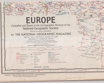 National Geographic Vintage Map Europe June 1969
