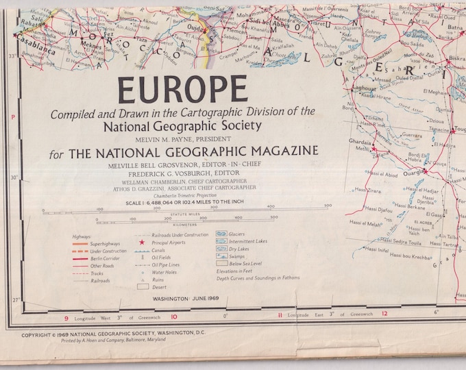 Europe National Geographic Map June 1969  (Vintage Map)