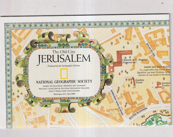 Jerusalem The Old City / Jerusalem National Geographic Map April 1996 (Vintage Map)