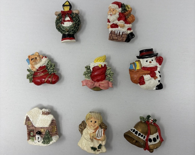Set of 8 Vintage Clip On  Decorative Christmas Buttons Covers