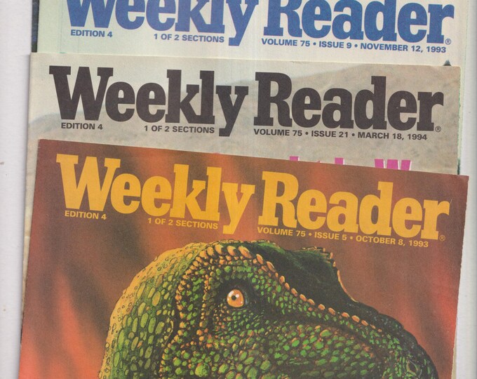 Set of 4 Weekly Readers 1993-94 Dinosaurs, Children in War, Children of Africa, Antarctica (Magazine: Children's, Educational)
