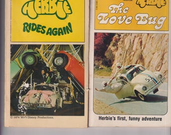 Walt Disney Set - Herbie The Love Bug and Herbie Rides Again (Paperback: Juvenile Fiction, Fantasy, Scholastic Books) 1970s