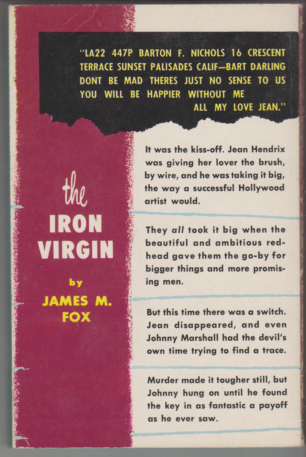 The Iron Virgin By James M Fox A Johnny Suzy Marshall Mystery - 
